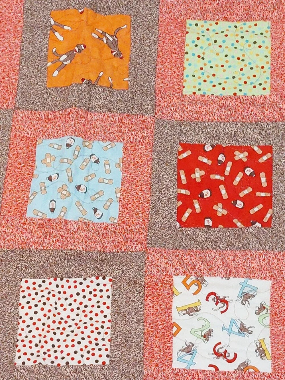 Sock Monkey Multicolor Patchwork Throw Blanket - Quilted Home Accent 49
